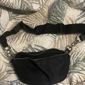 Steve Madden Black Belt Bag with Silver Chain